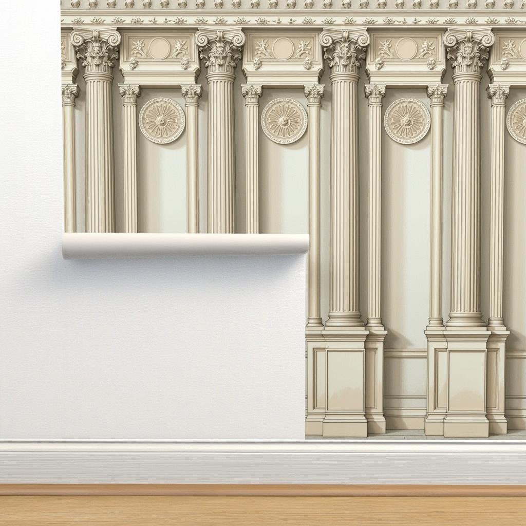 Trompe l'oeil wallpaper showcasing architectural details