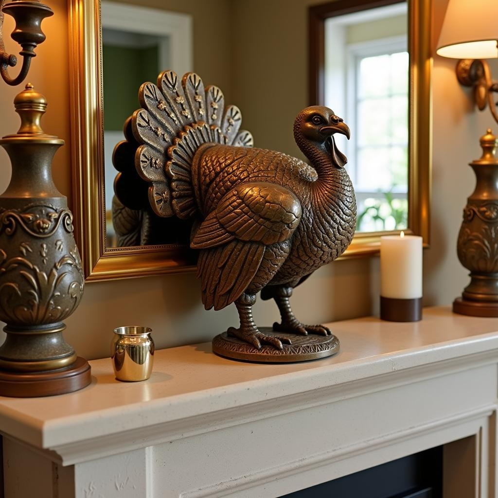 Classic Bronze Turkey Statue in a Living Room