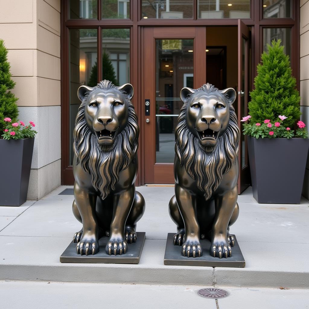 Modern Bronze Lion Statues in Architecture