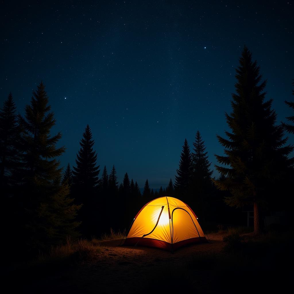 Camping in nature with a simple tent setup