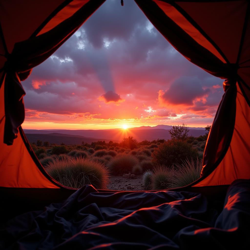 Sunrise view from an unprotected encampment