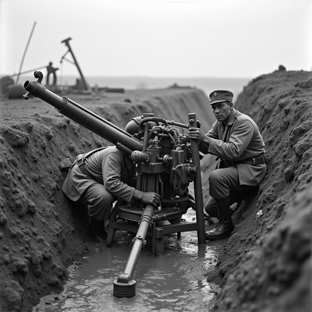 Vickers Machine Gun in WWI Trench