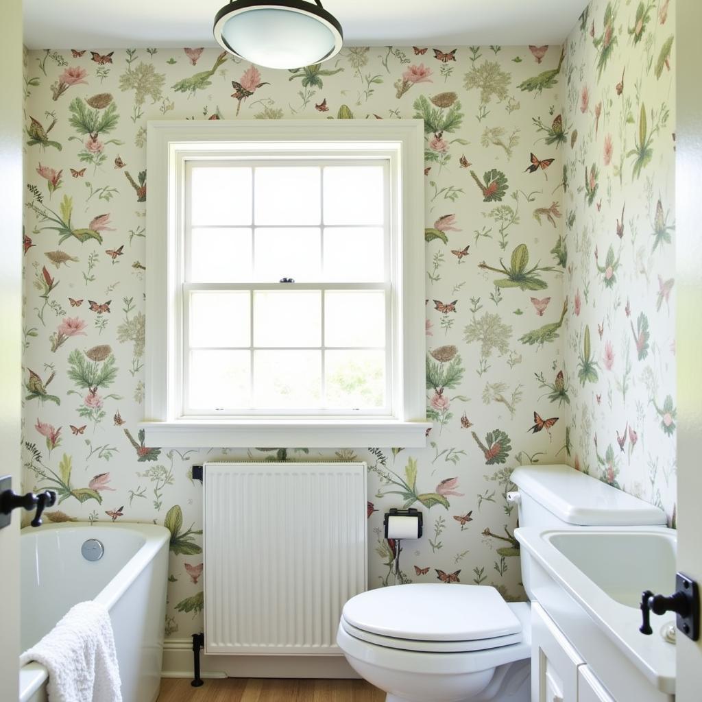 Vintage Woodland Wallpaper in a Bathroom