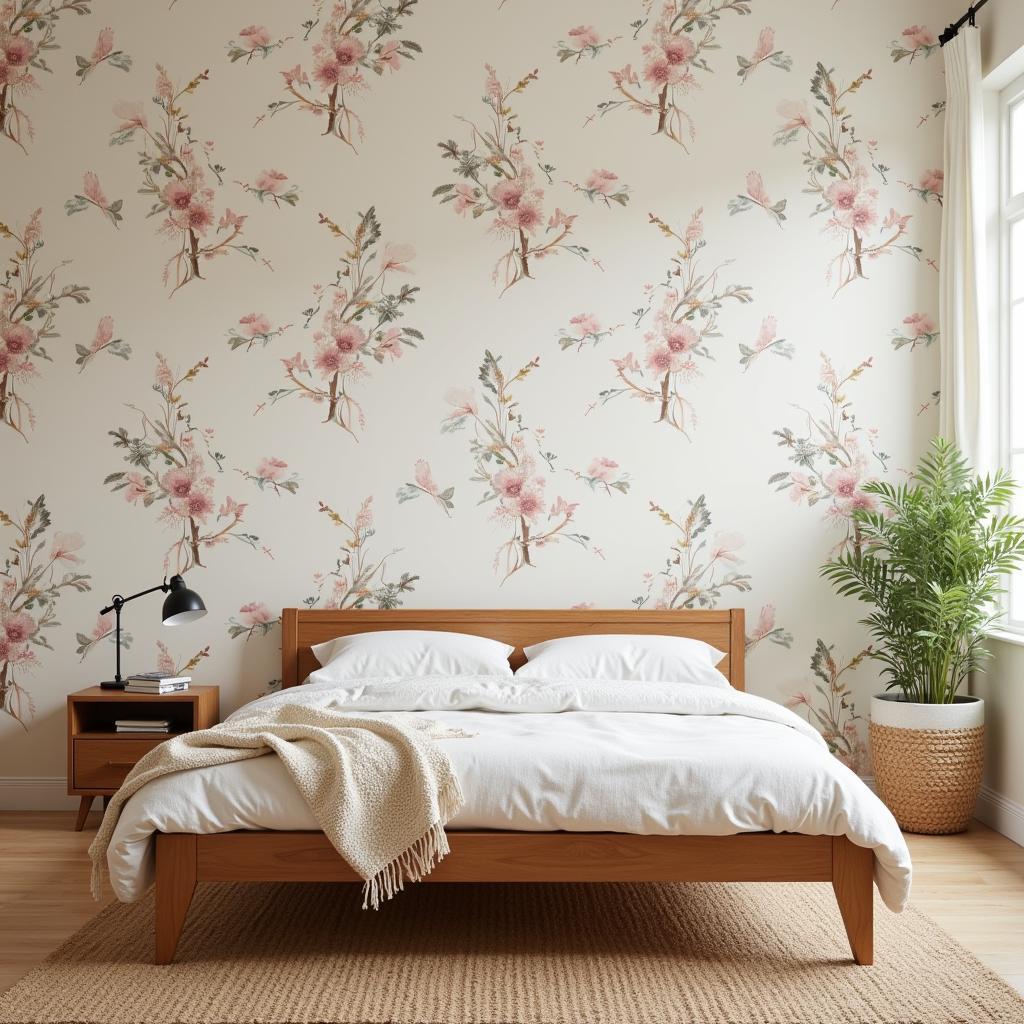 Vintage Woodland Wallpaper in a Bedroom