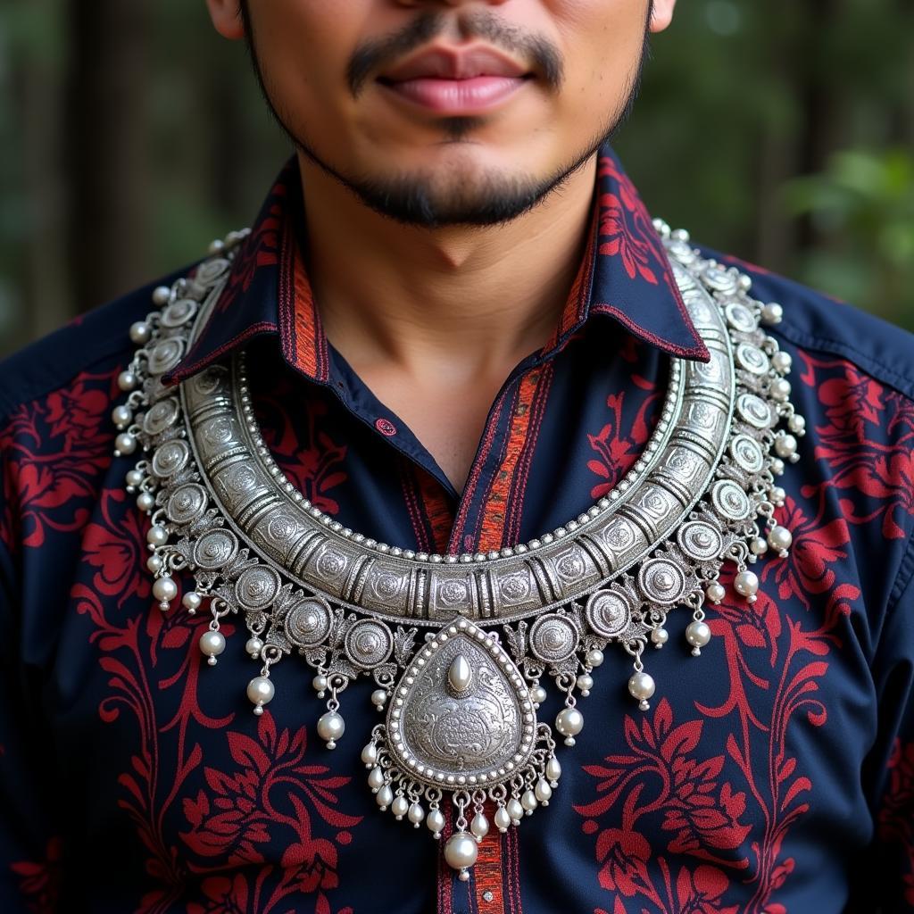 Vòng cổ Hmong nam bạc bộ