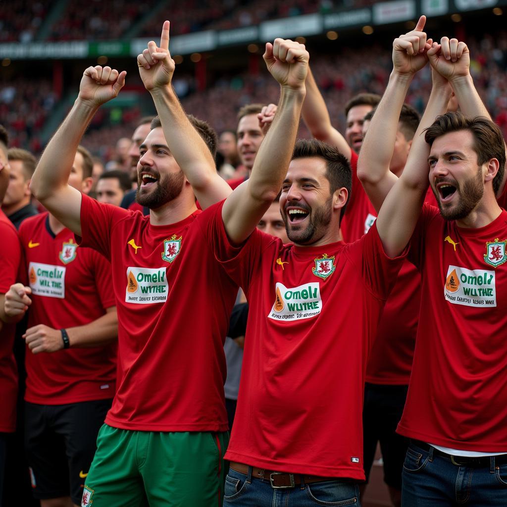 Welsh Fans Wearing Cymru T-Shirts