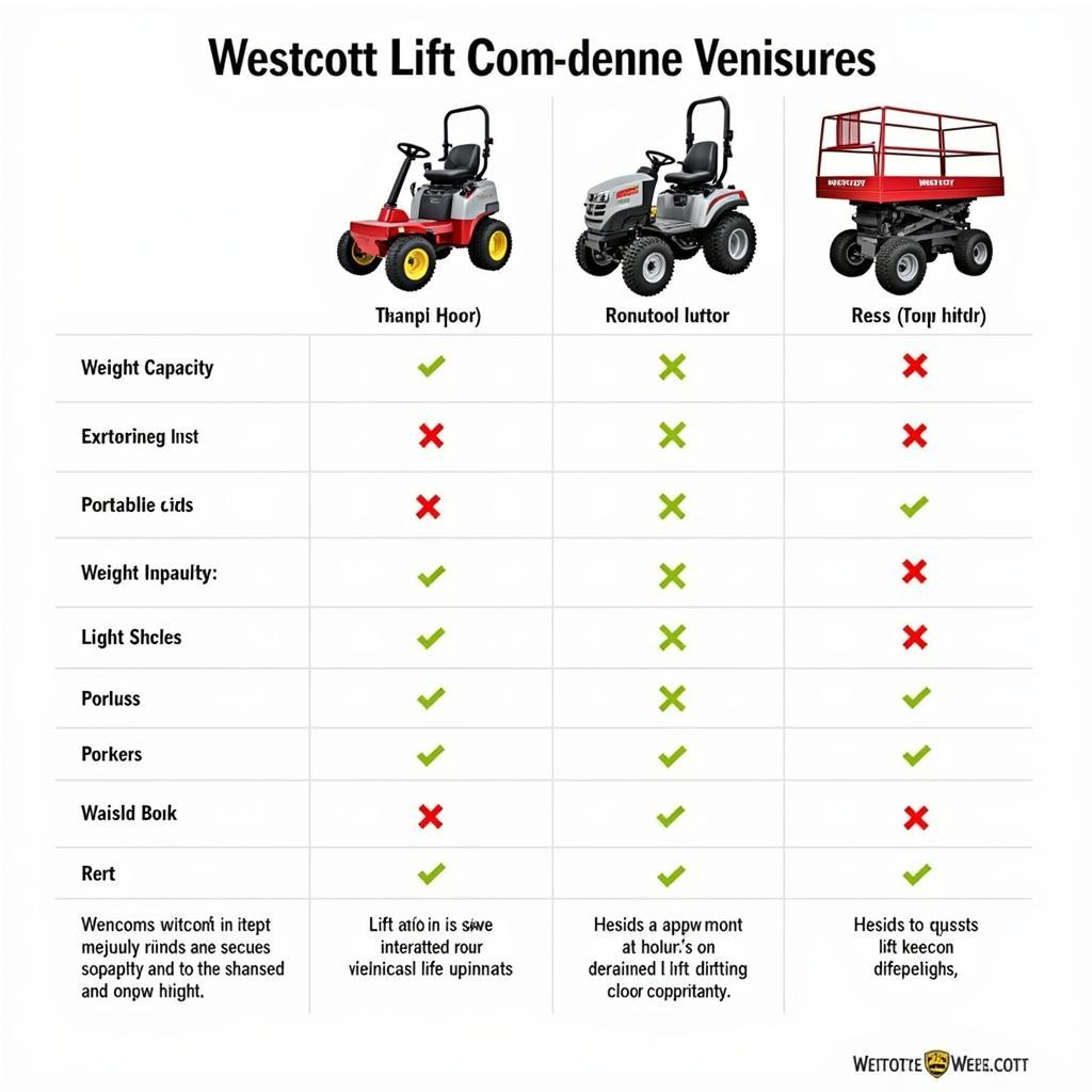 Westcott Lift Product Comparison Chart