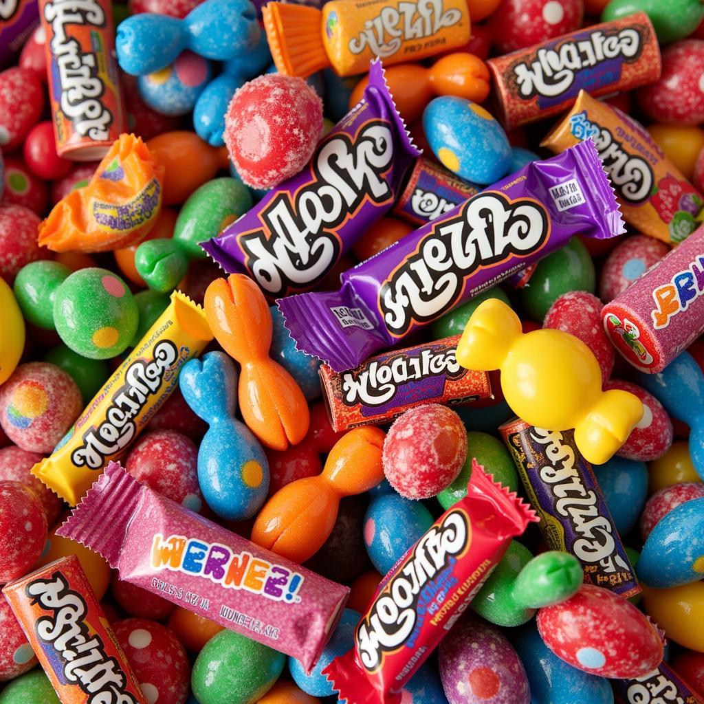 An assortment of Wonka Candies like Nerds, Laffy Taffy, and Gobstoppers