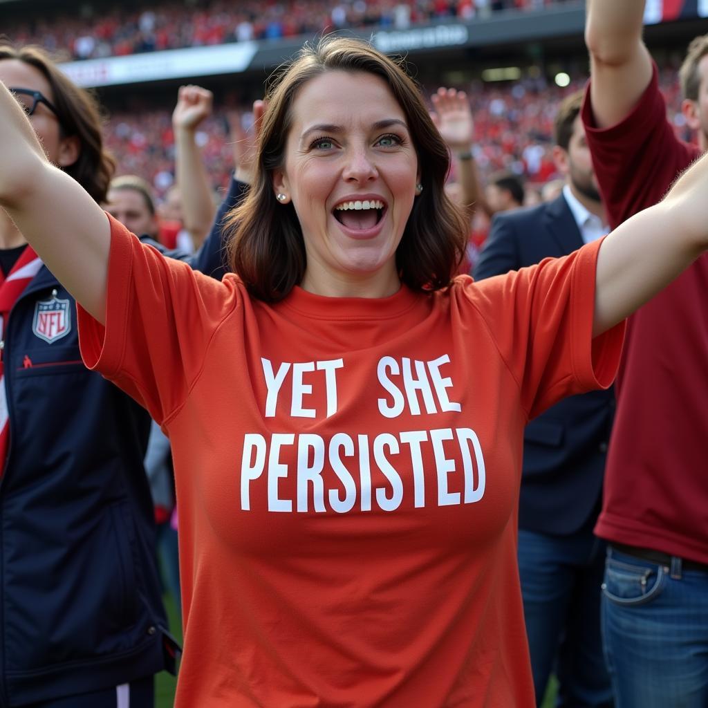 Fan mặc áo "Yet She Persisted" tại sân vận động