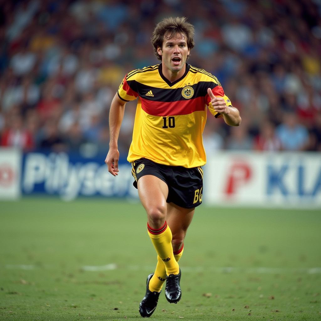 Lothar Matthäus wearing the iconic 1990 World Cup Germany Kit