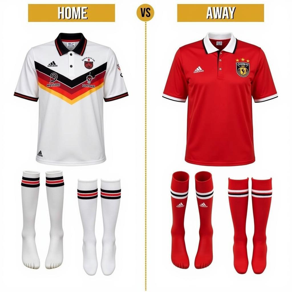 Different variations of the 1990 World Cup Germany kit - home and away