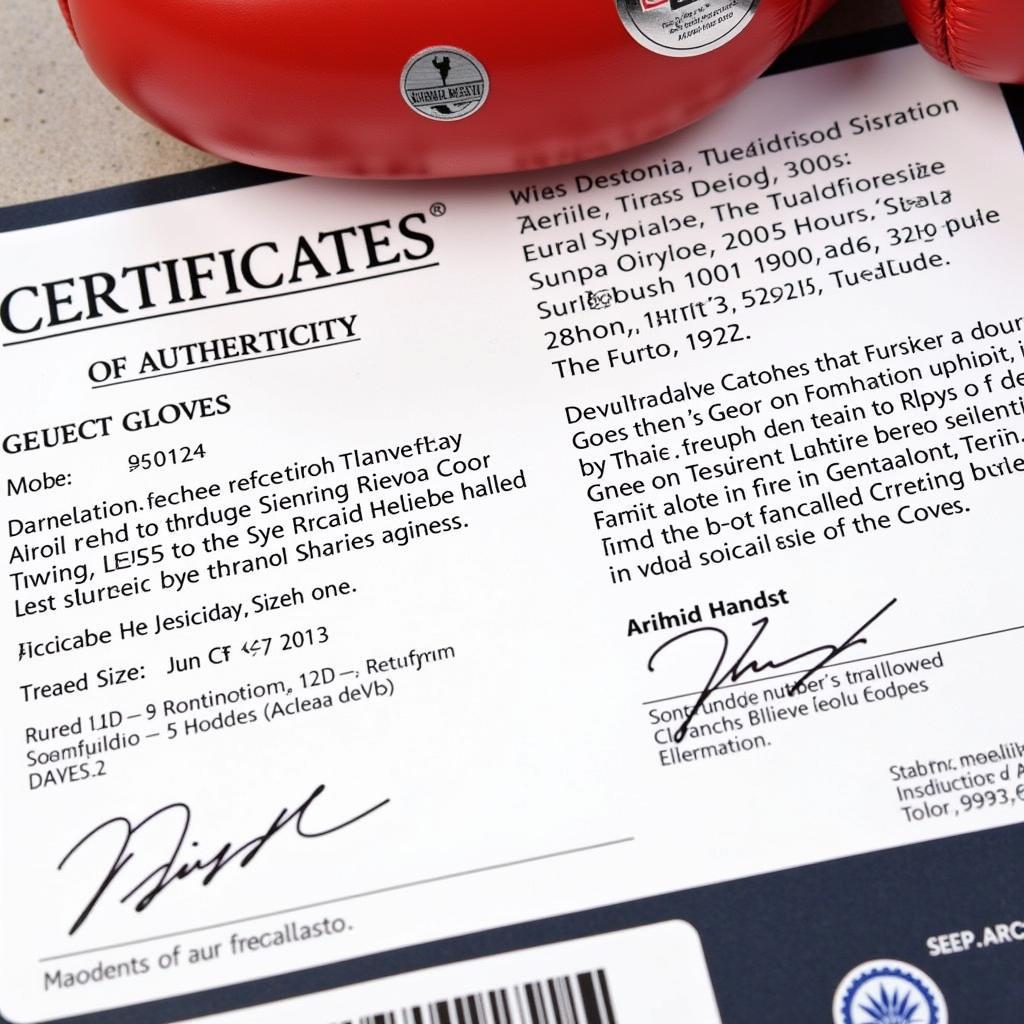 A close-up of a Certificate of Authenticity for Gervonta Davis signed boxing gloves.
