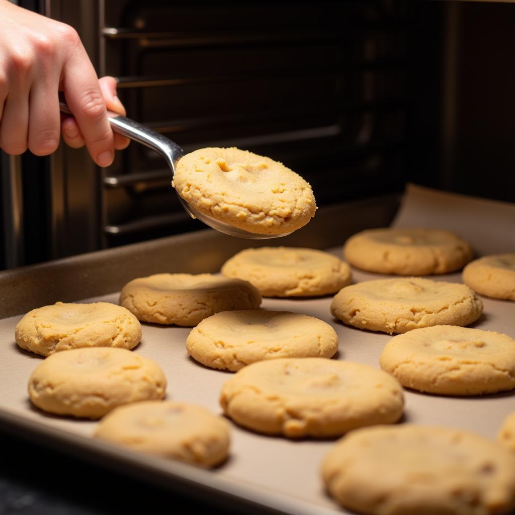Process of baking crackerjack cookies showing dough and oven