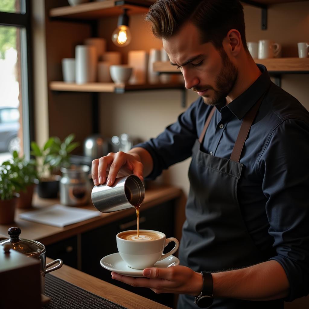 Barista chuẩn bị cà phê