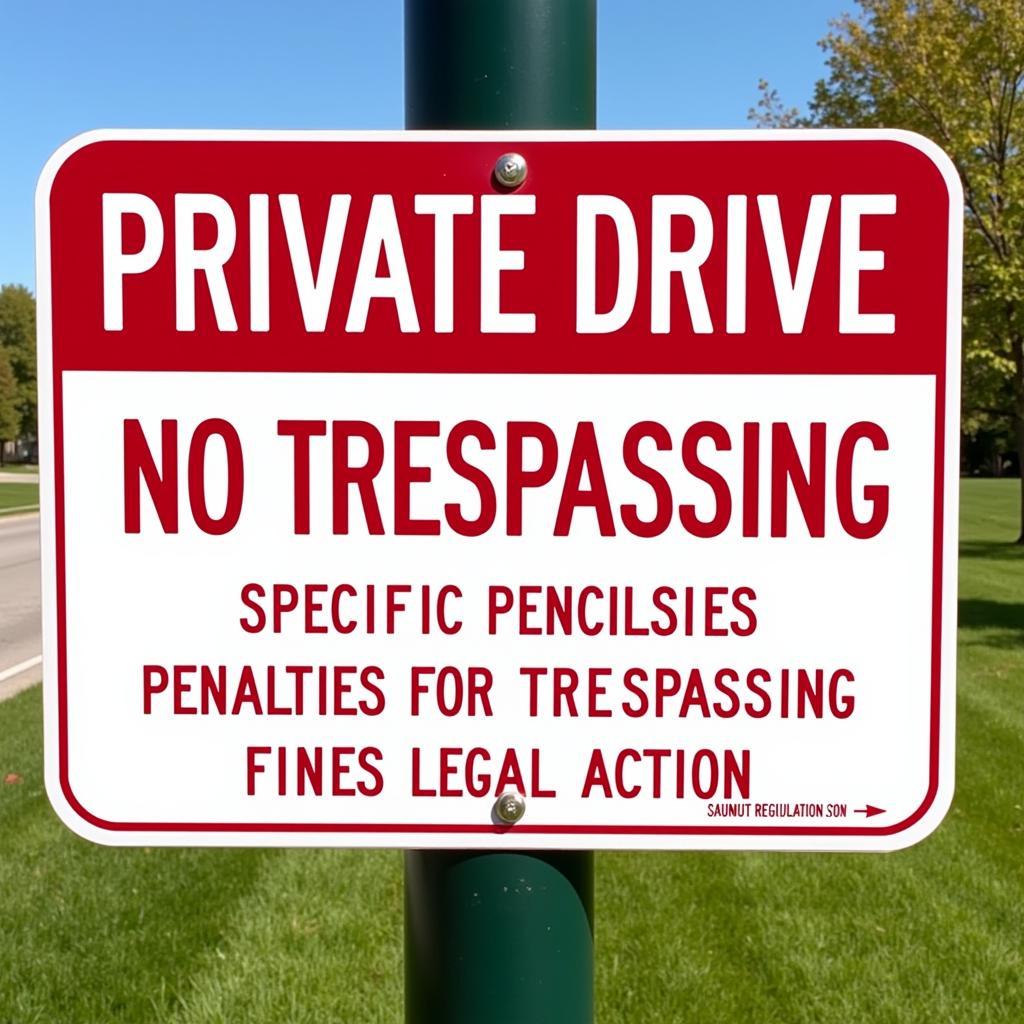 Private Drive No Trespassing Sign with Penalty Warning