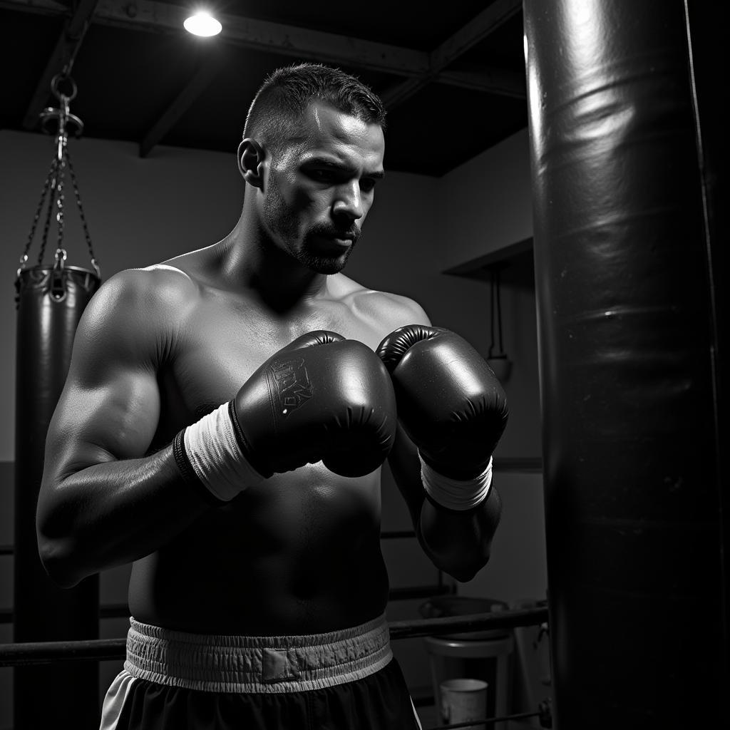 Blue Collar Boxer Training in a Gritty Gym