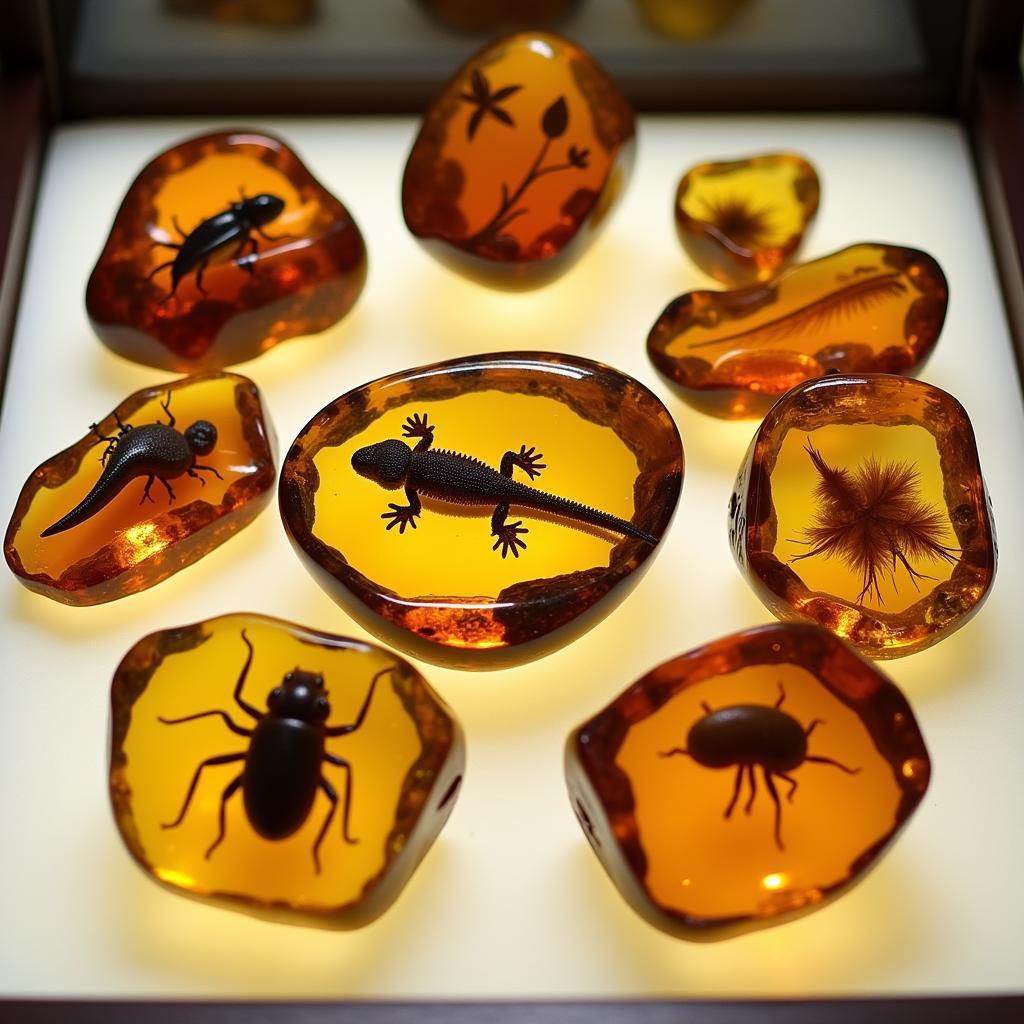 Collection of amber with various animals