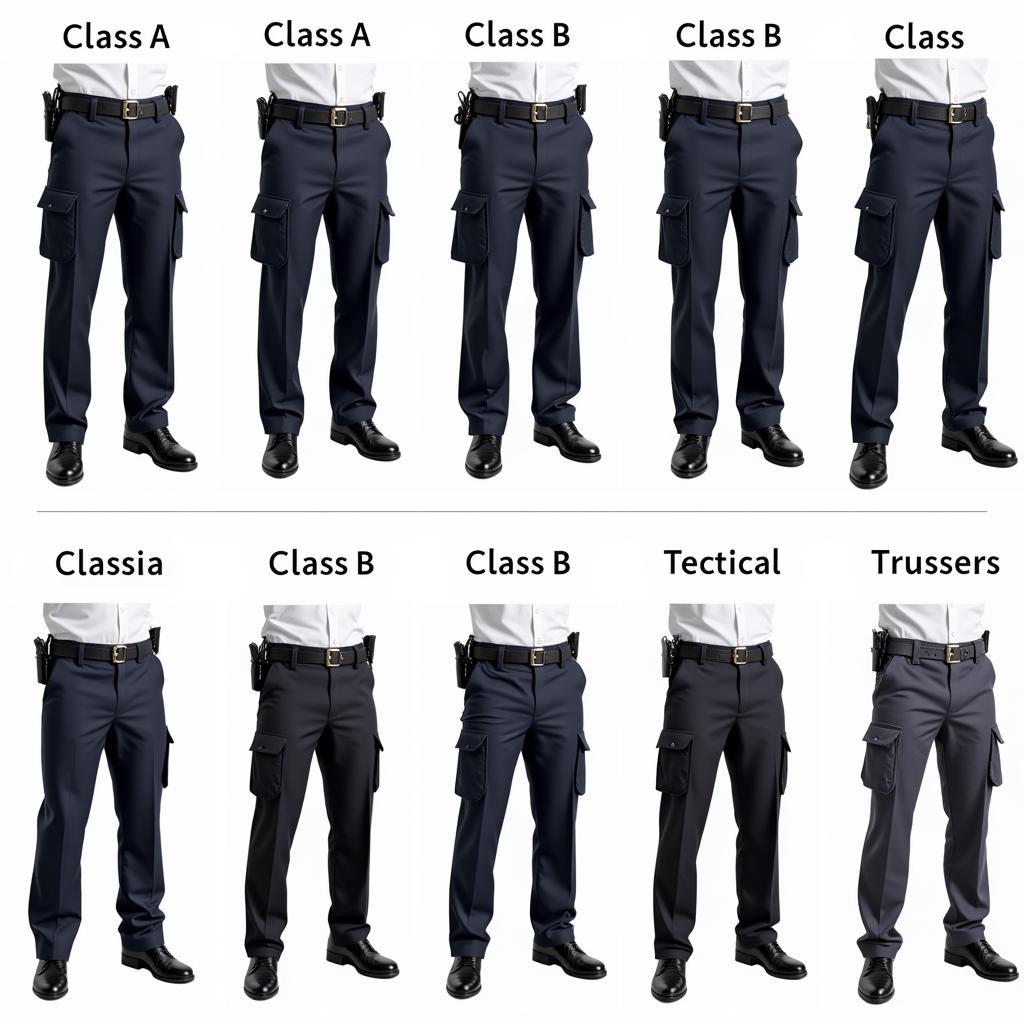 Different types of police officer trousers