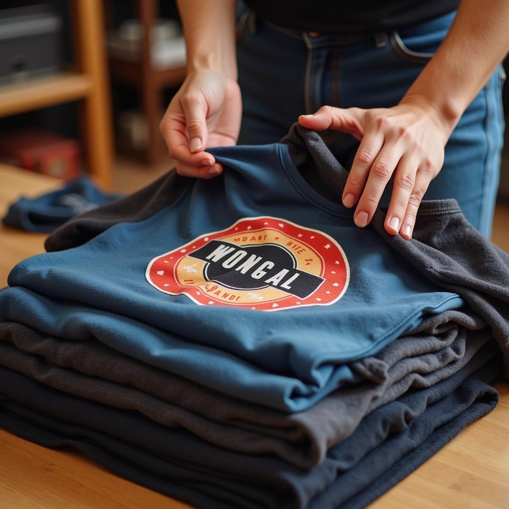 Folding a Stack of Indie Band Tees