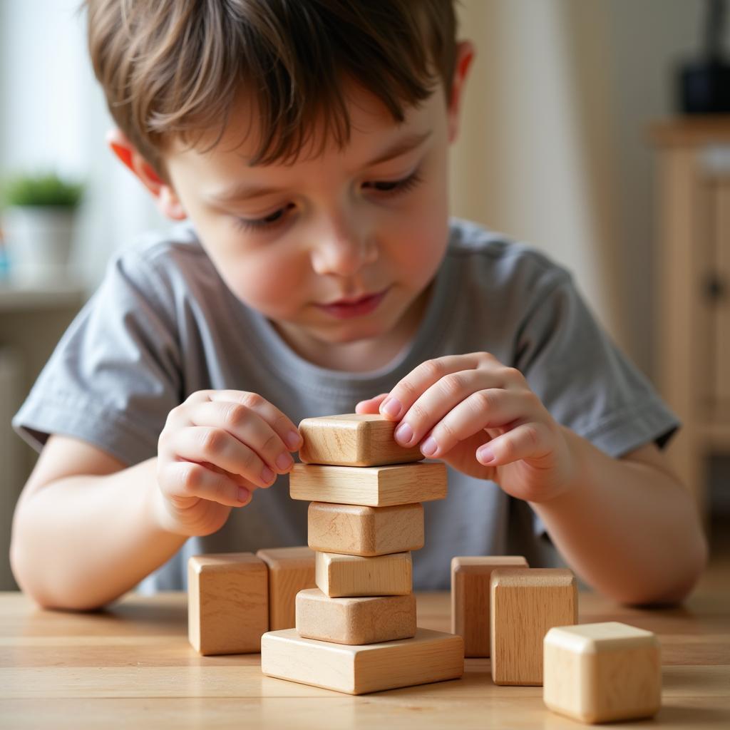 Boy Playing with Wooden Toys