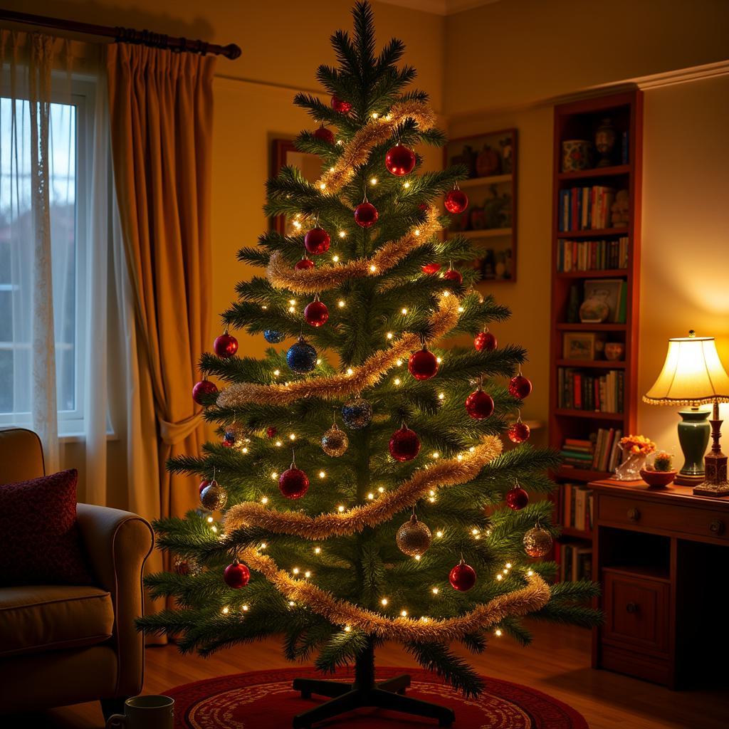 Cypress Tree Decorated for Christmas