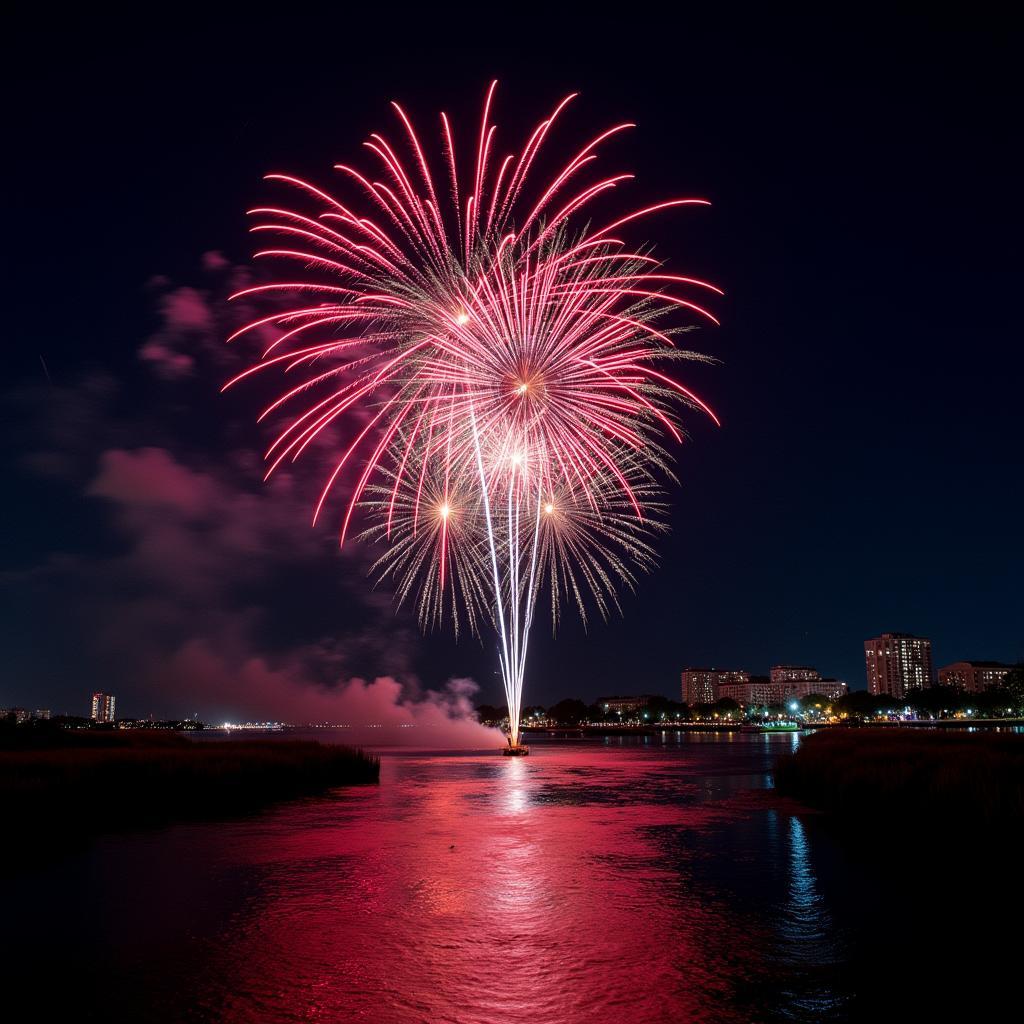 Charleston SC New Year's Fireworks Display over the Cooper River