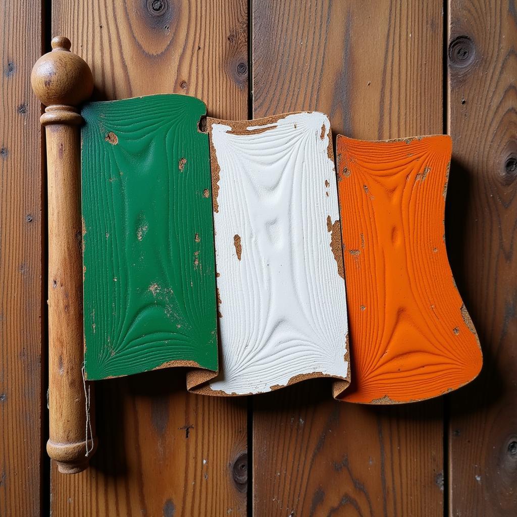 Wooden Irish flag on a wooden background