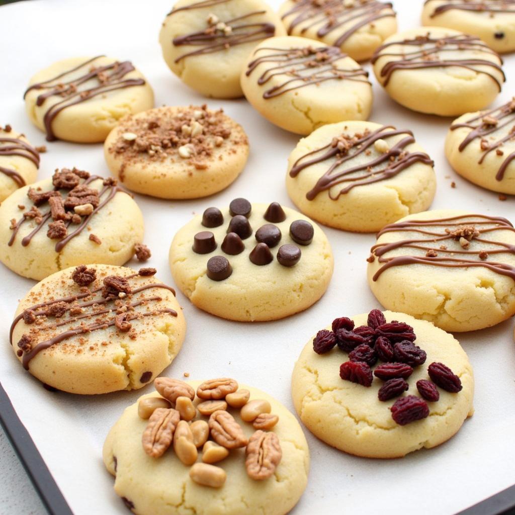 Different variations of crackerjack cookies with various toppings
