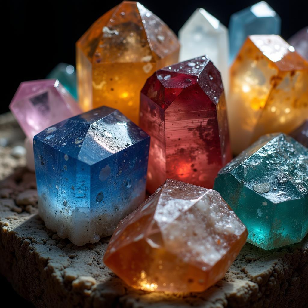 Large crystal rocks gleaming under the light