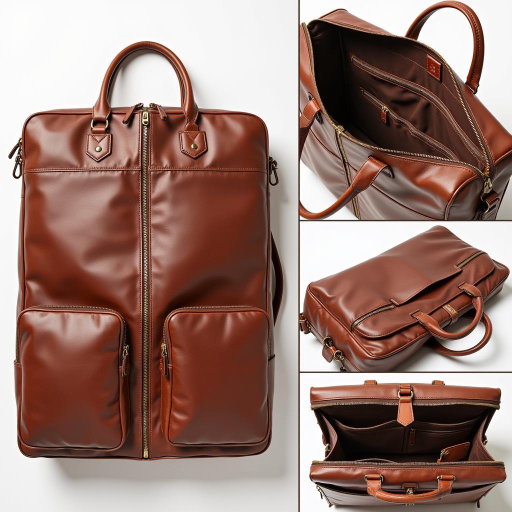 Features of a vintage leather garment bag