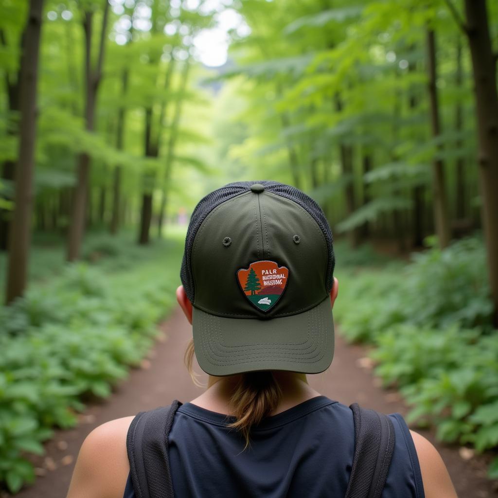 Wearing a national park baseball cap in a park