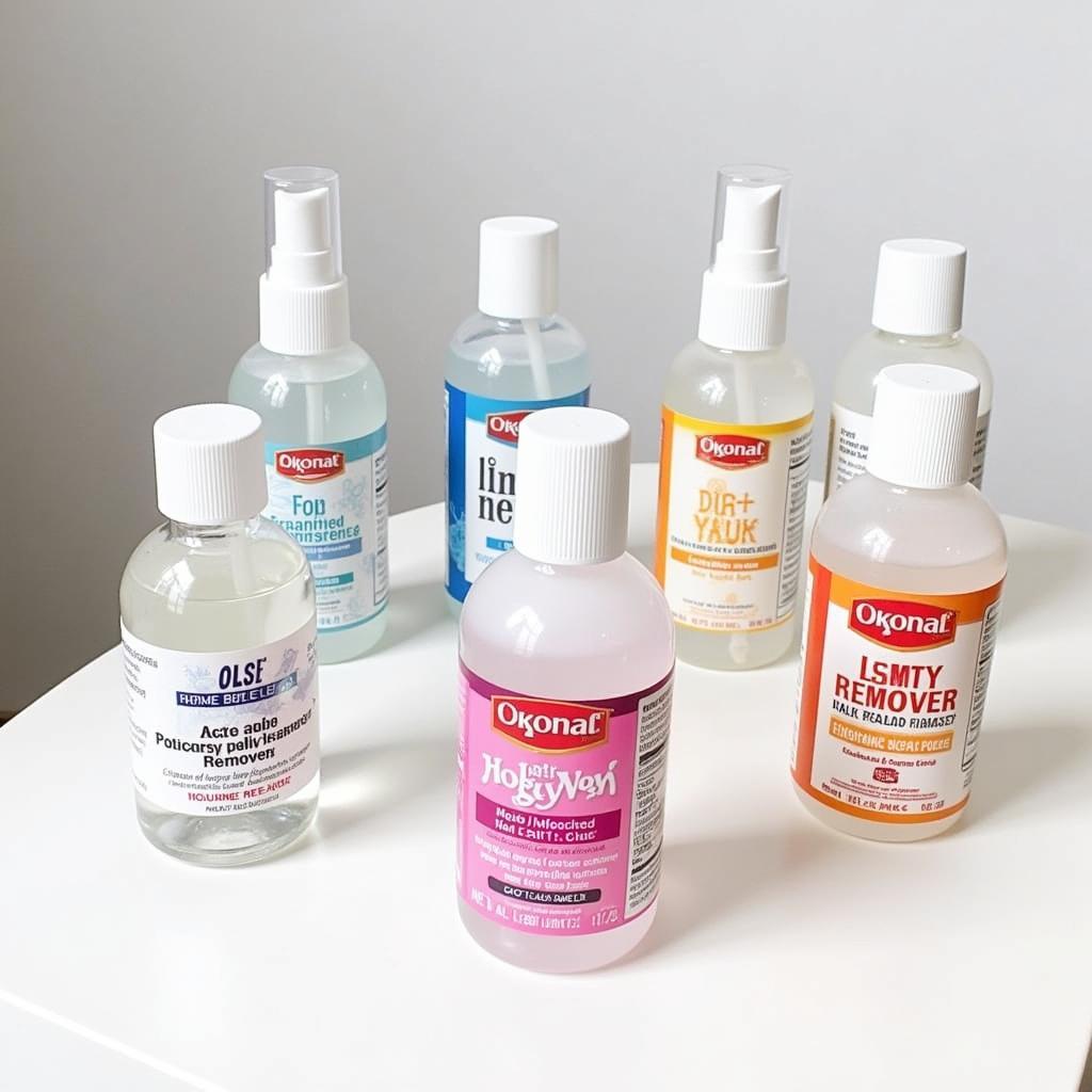 Various types of nail polish remover bottles on a table