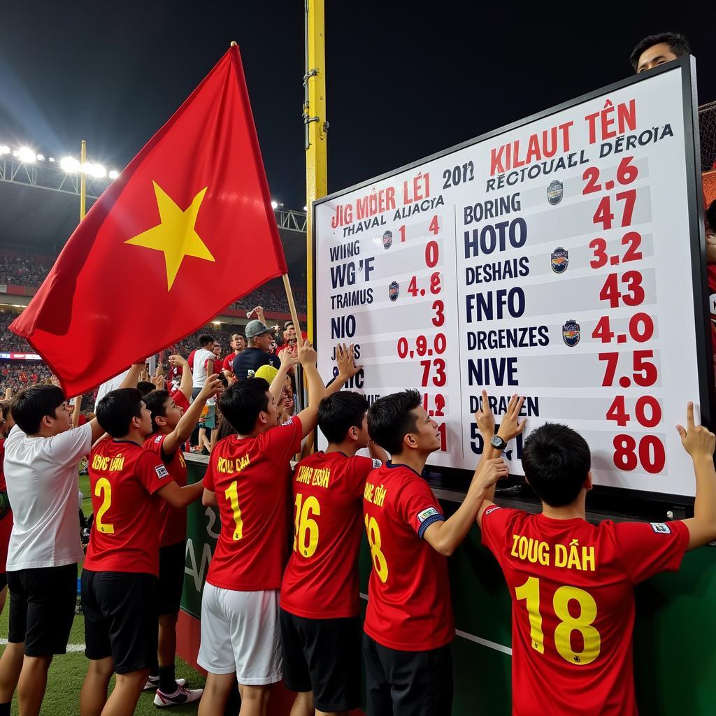 Đội Bóng Đá count board fans cheering for their team.