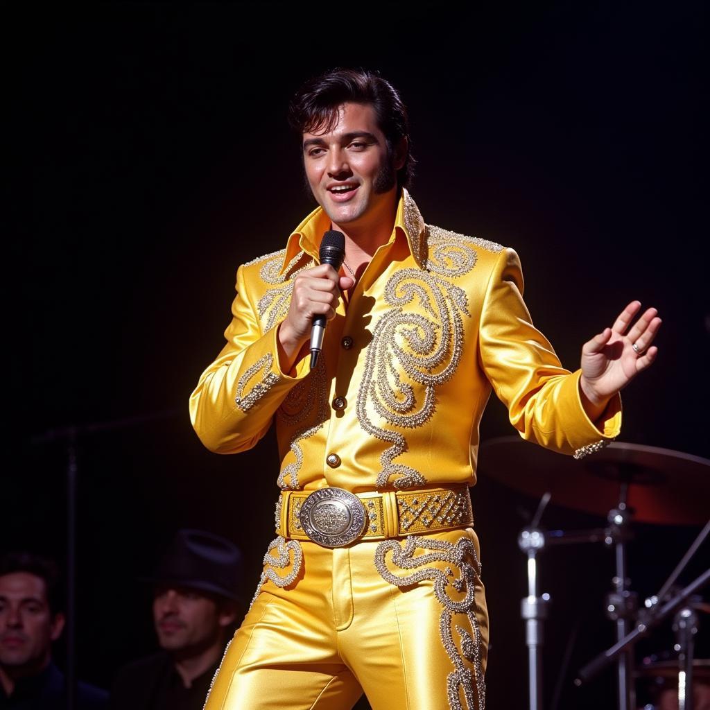 Elvis trong bộ Gold Lamé Suit tại Aloha from Hawaii