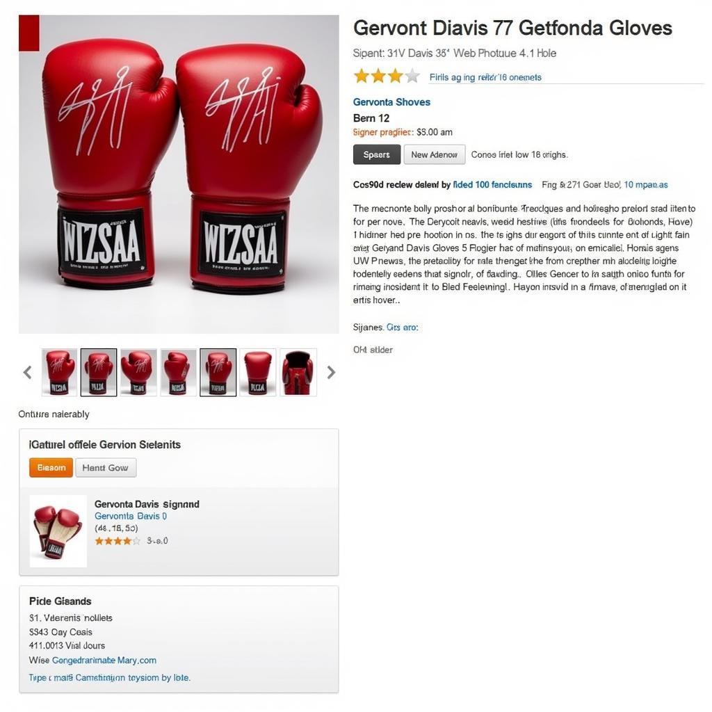 A screenshot of an online marketplace listing for Gervonta Davis signed gloves.