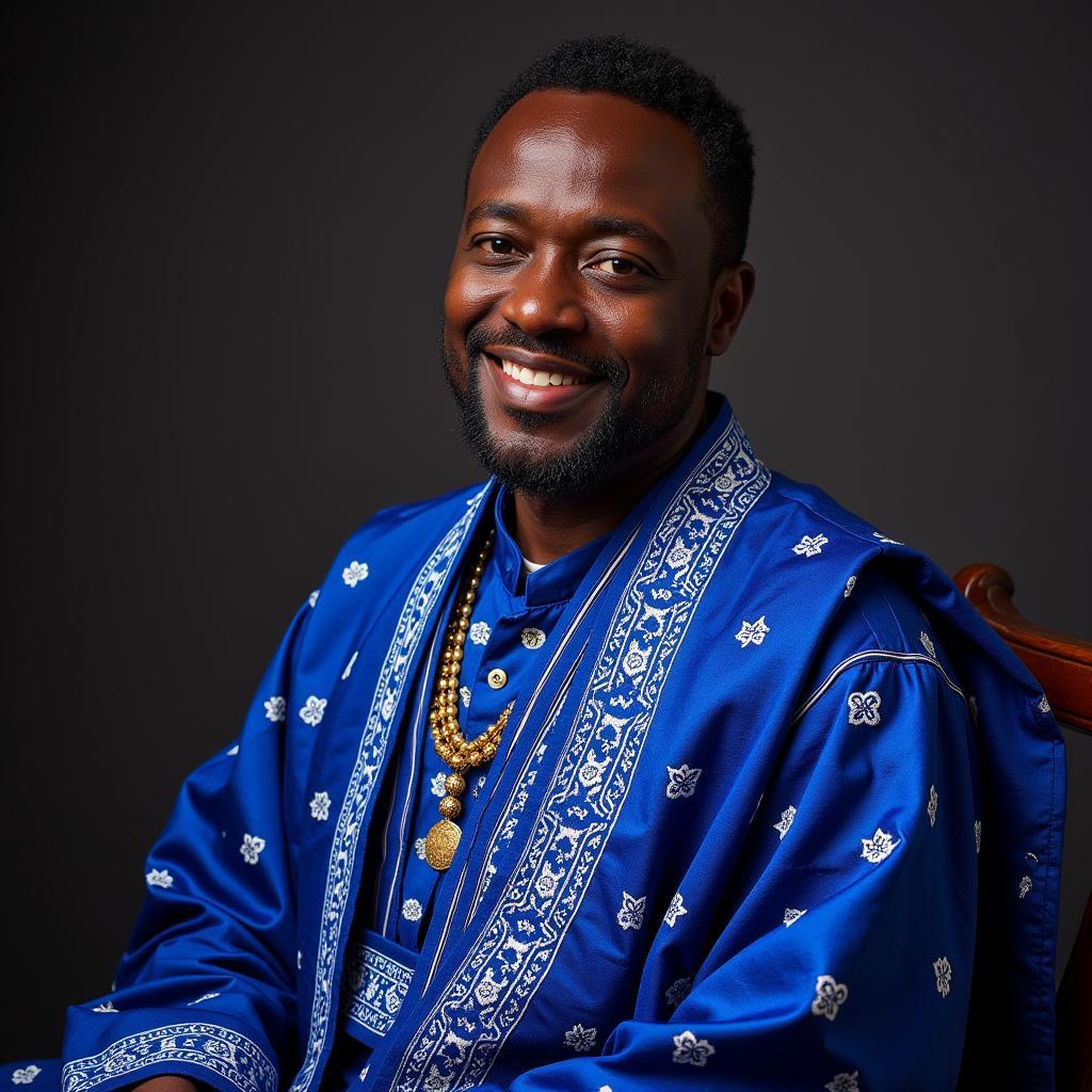 Ghanaian Chief Wearing Blue Kente Cloth