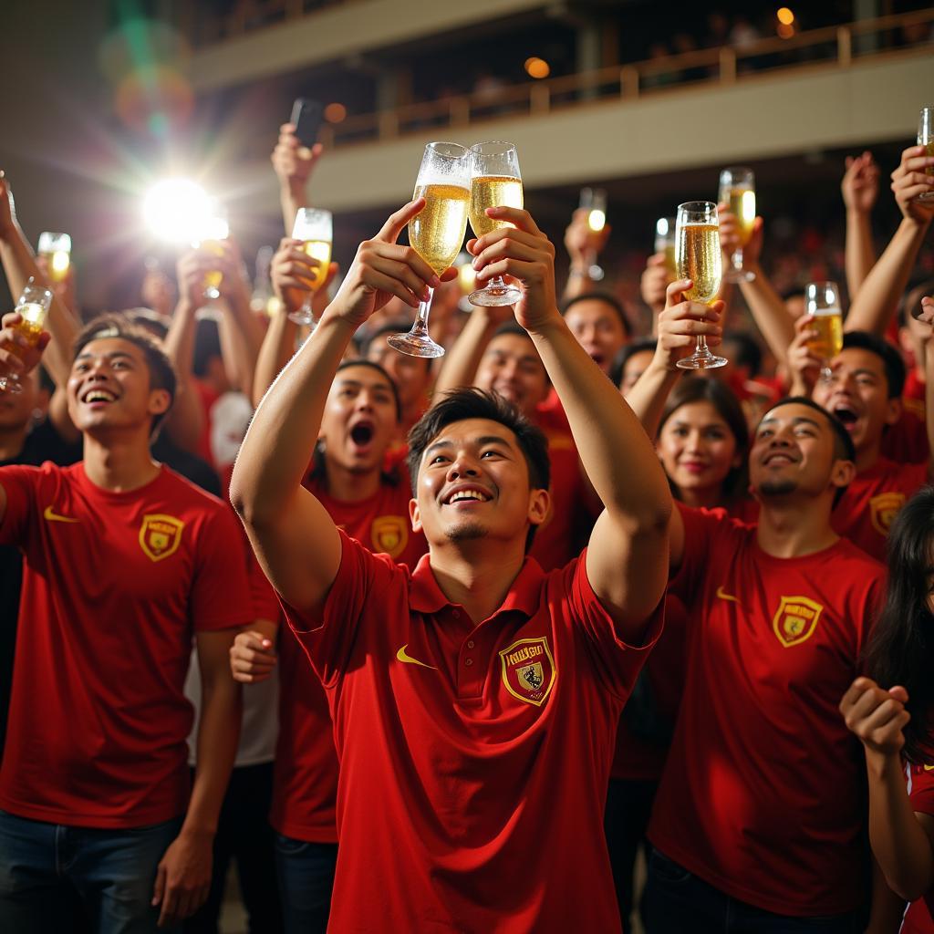 Đội Bóng Đá fans celebrating with champagne after a victory