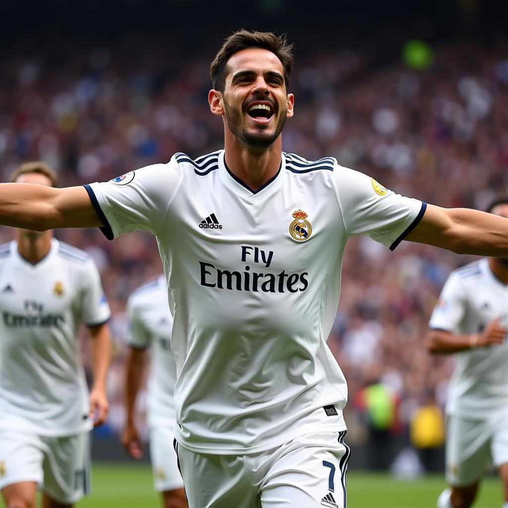 Isco celebrating a goal in his Real Madrid jersey