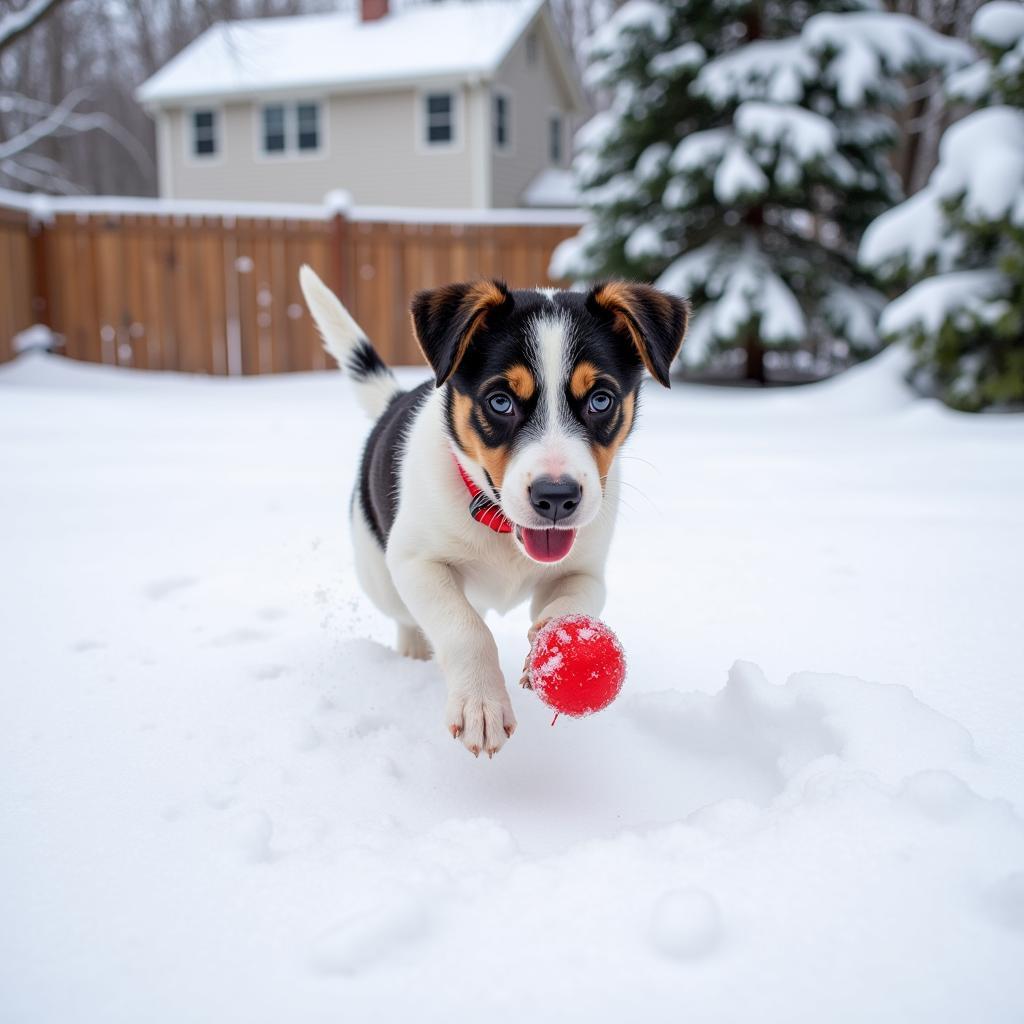 Jack Russell Terrier playing in the Colorado snow