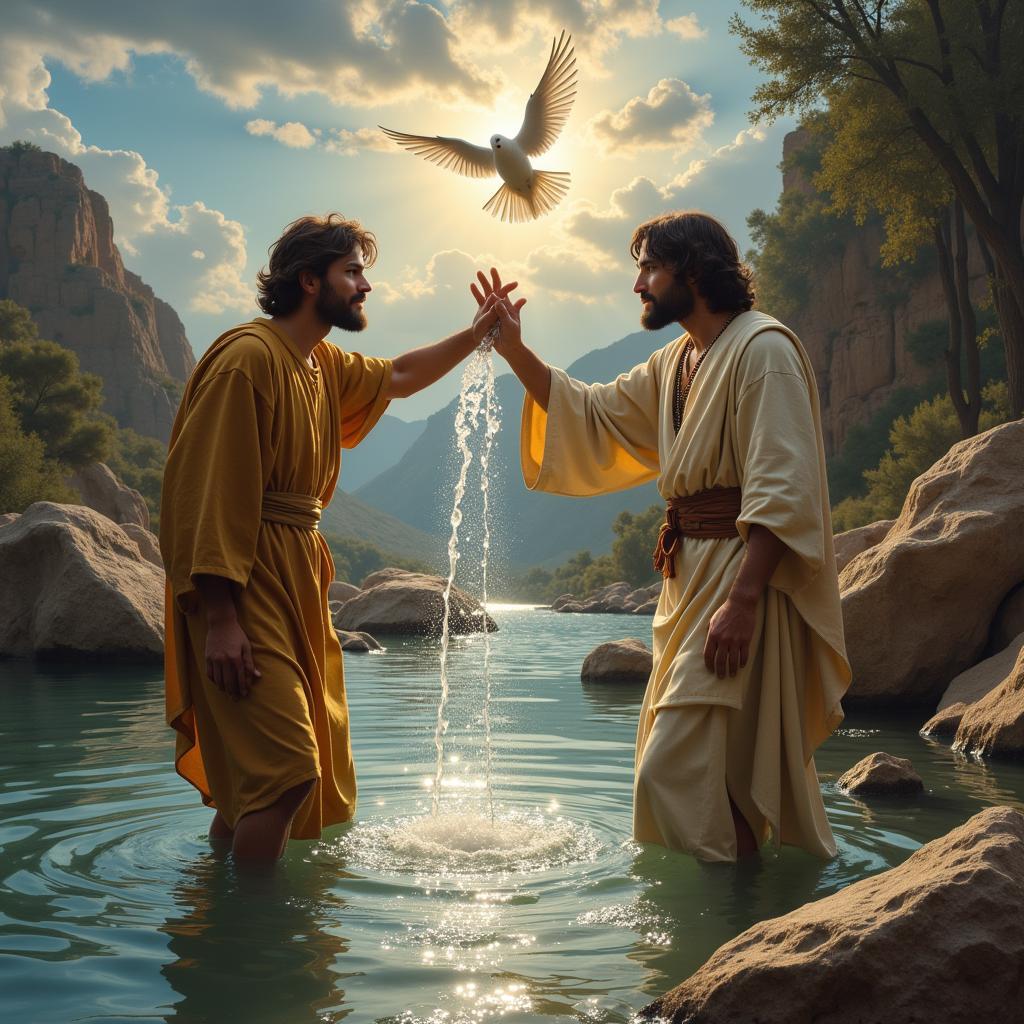 Jesus Reaching into Water during Baptism