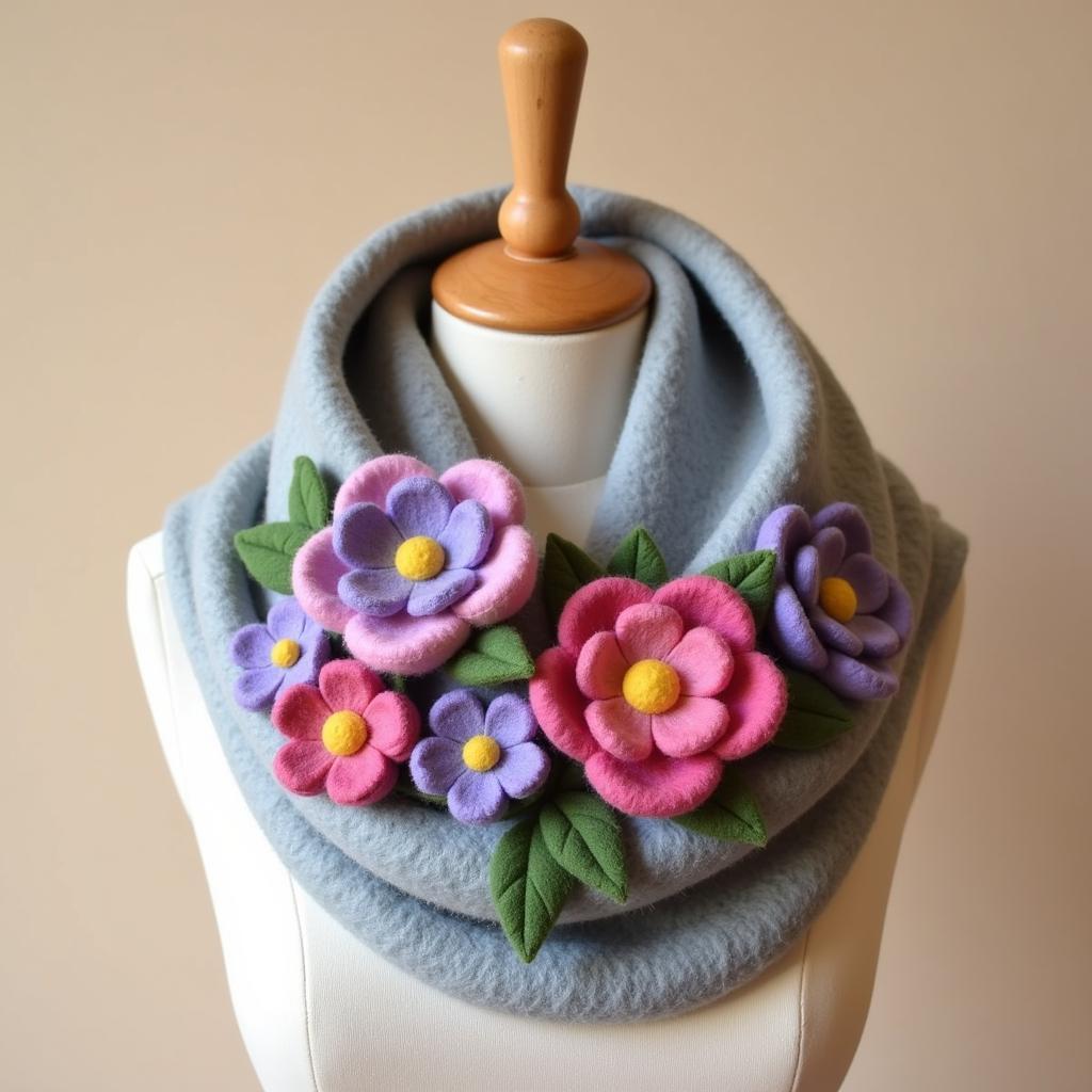 Felted flower scarf with intricate details