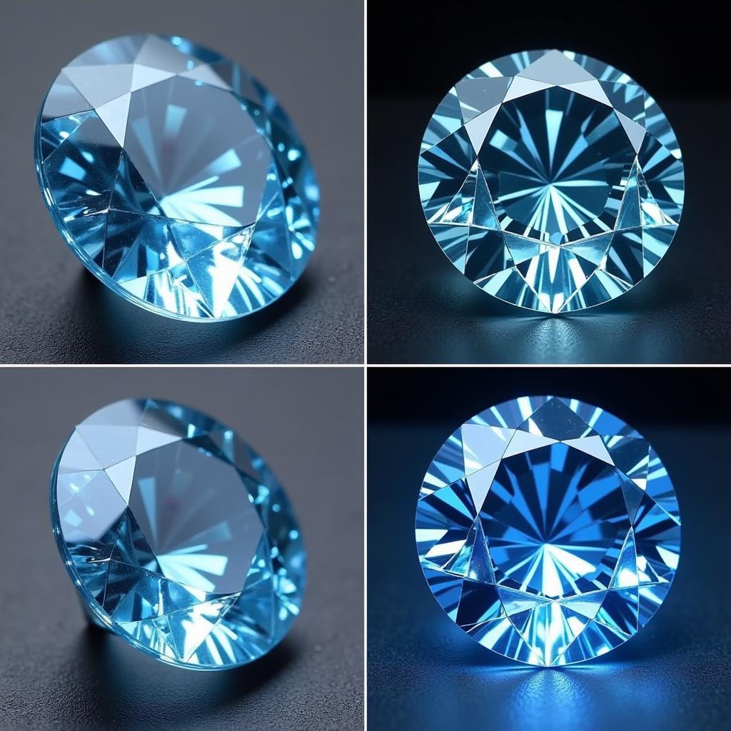 A 3 carat blue diamond viewed under different lighting conditions, showcasing the subtle variations in its color.