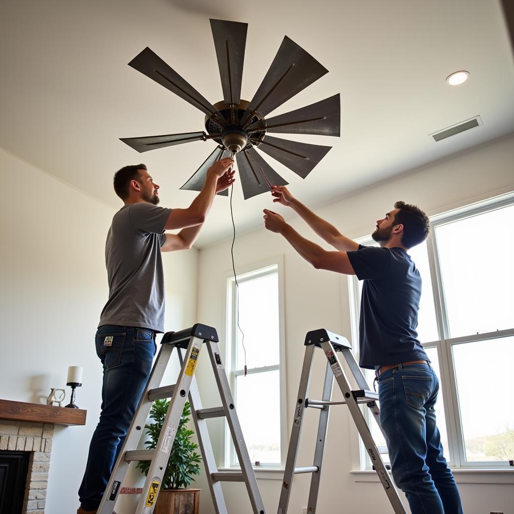 Installing a metal windmill ceiling fan