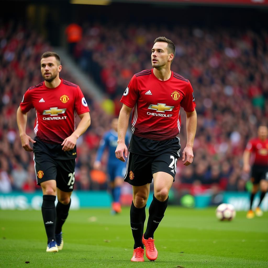 Man United players wearing the 14/15 away kit during a match