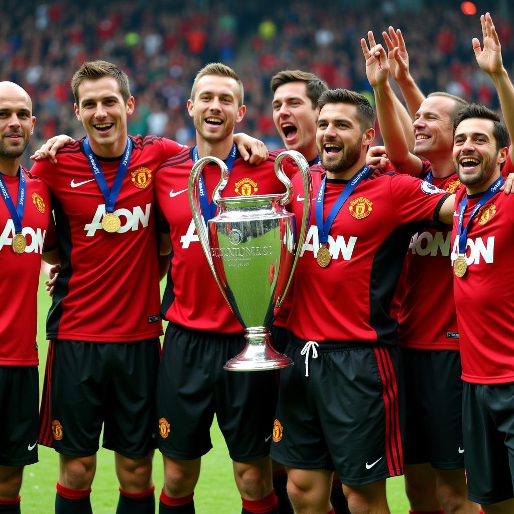 Manchester United celebrating the 2008 Champions League win