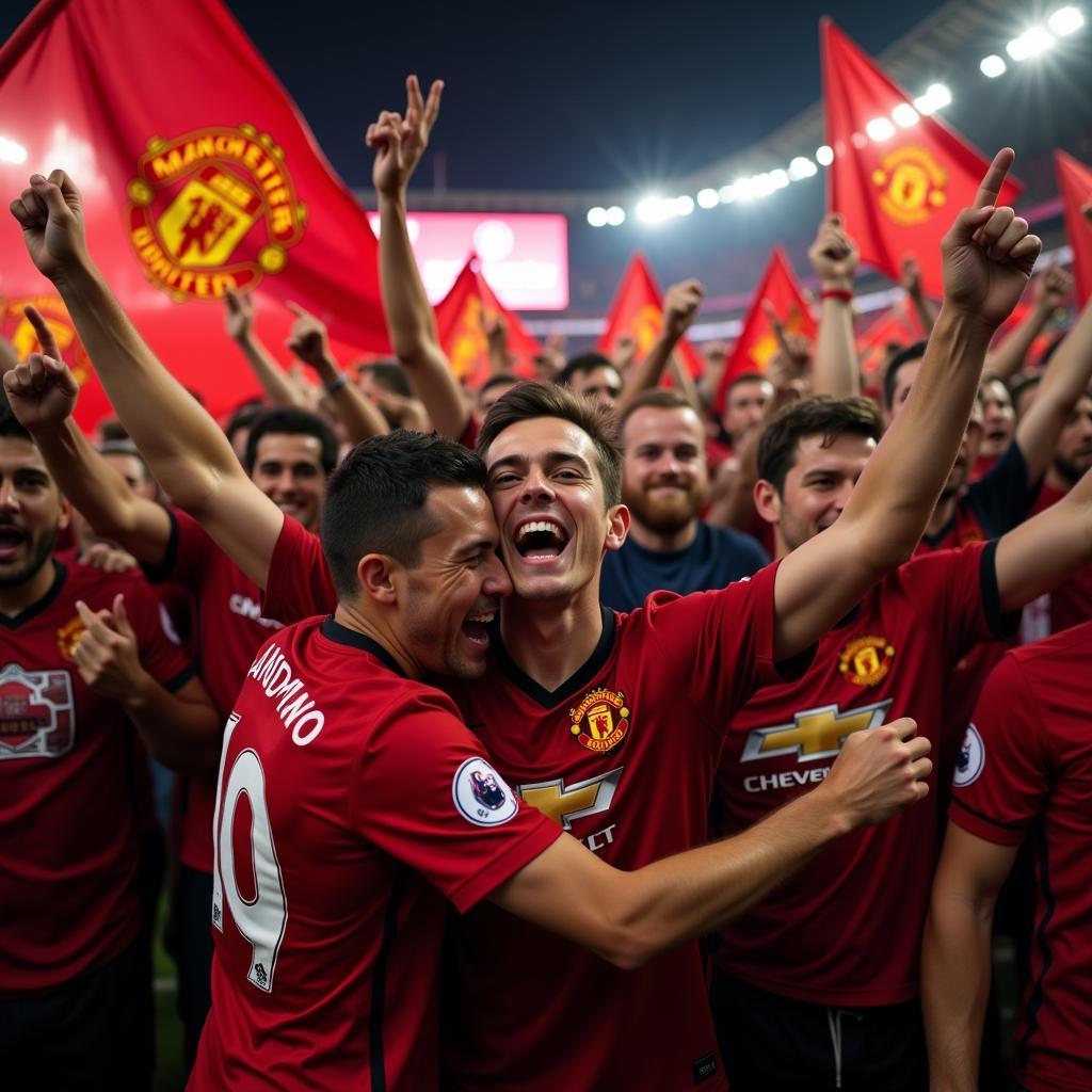 Người hâm mộ Manchester United ăn mừng ngày trở về.