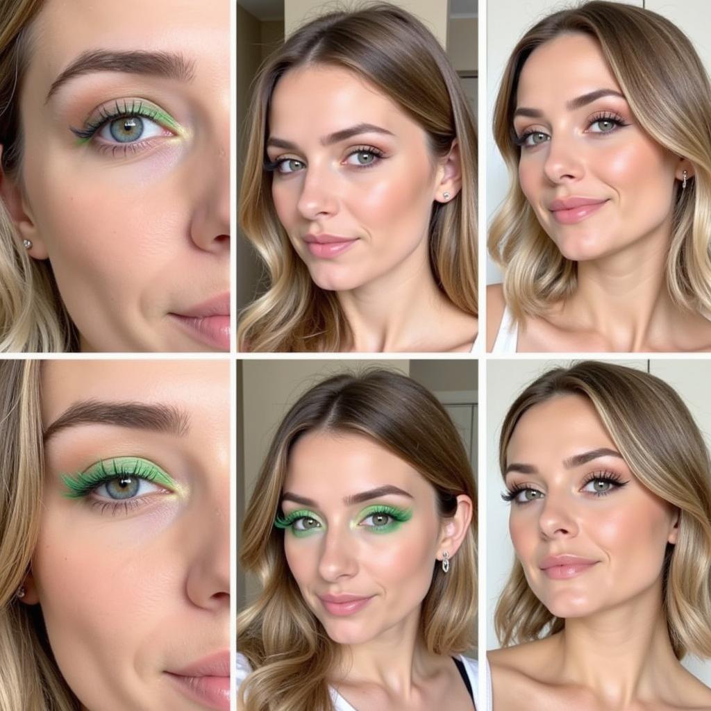 Green fake eyelashes for different skin tones