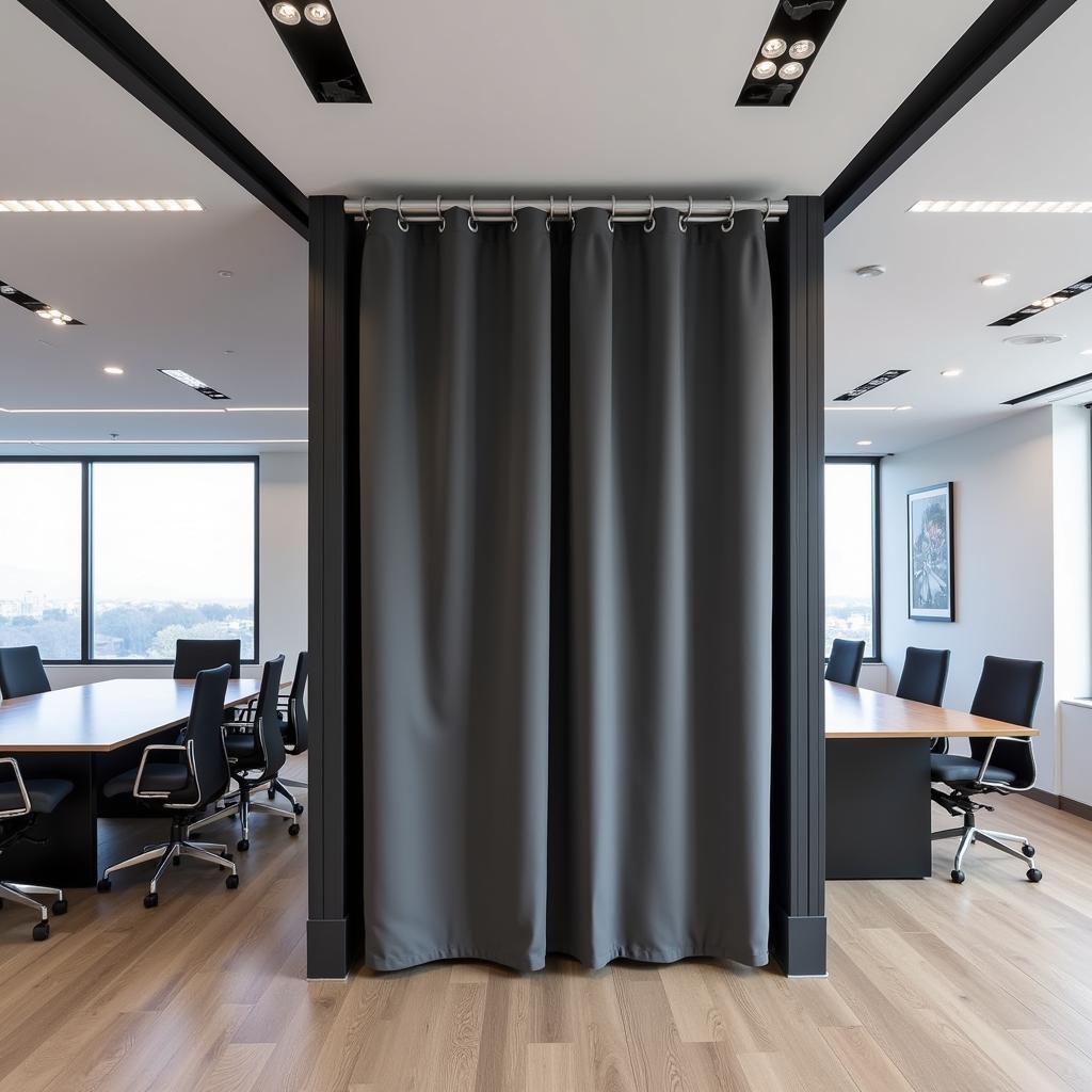 Modern conference room with divider curtain and track system