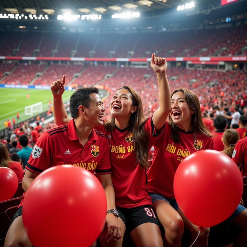 Fans sitting on balloons at the stadium