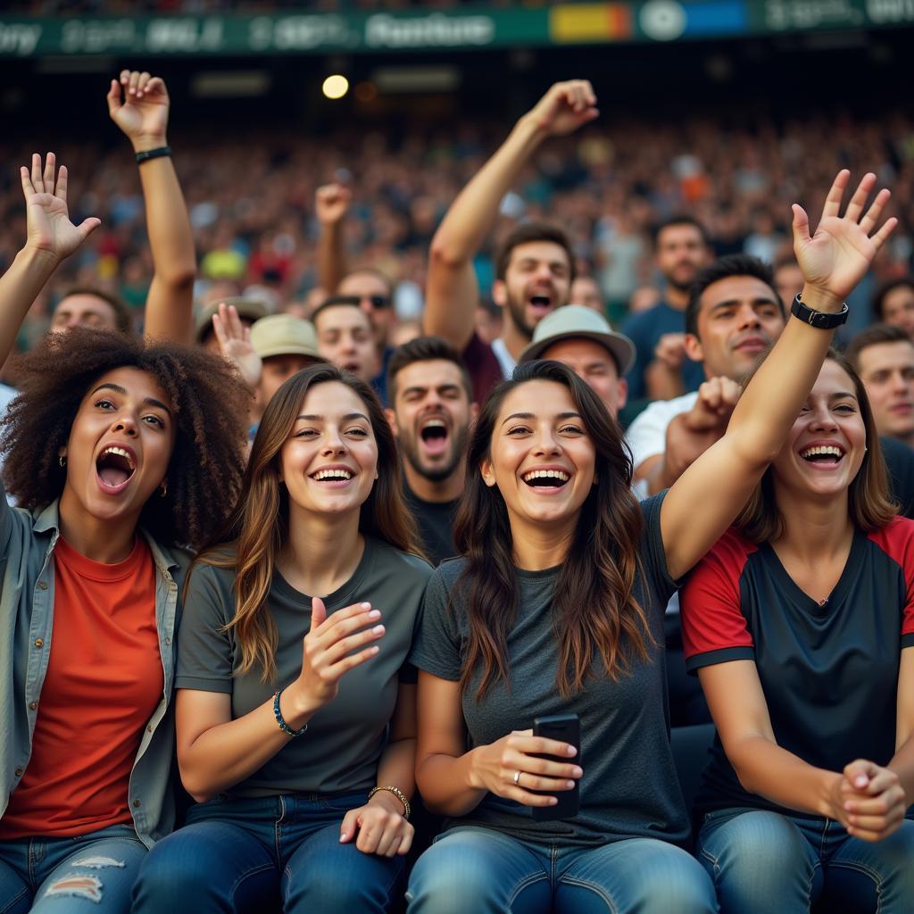 Football fans cheering for their team